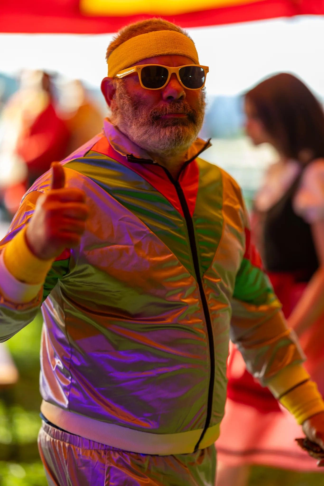 rainbow shell suit thumbs up