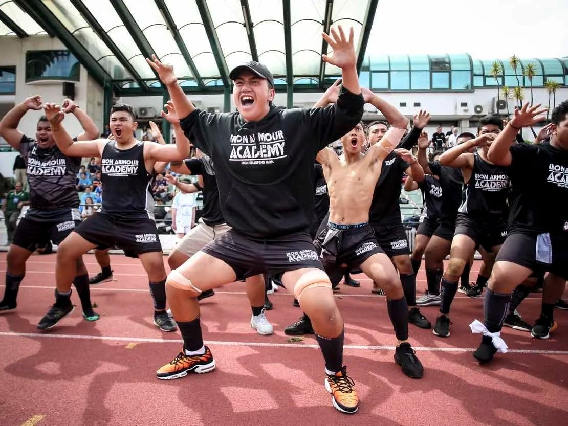 A squad performing a haka at the festival
